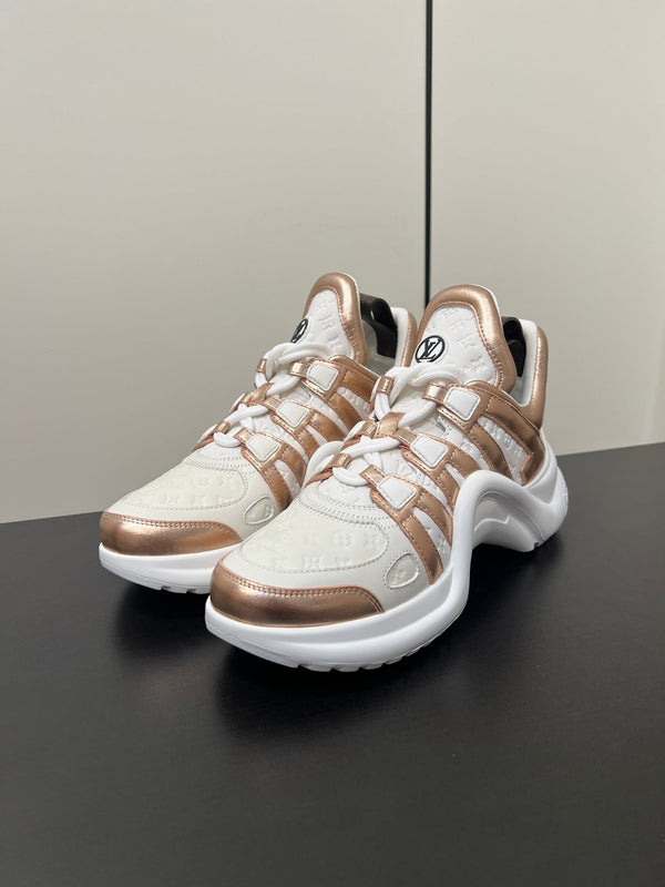 LV Archlight Sneaker 50mm Bianco Mix Bronzo Metallizzato Monogram Pelle Bovina