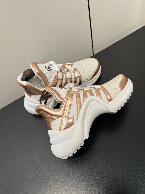 LV Archlight Sneaker 50mm Bianco Mix Bronzo Metallizzato Monogram Pelle Bovina