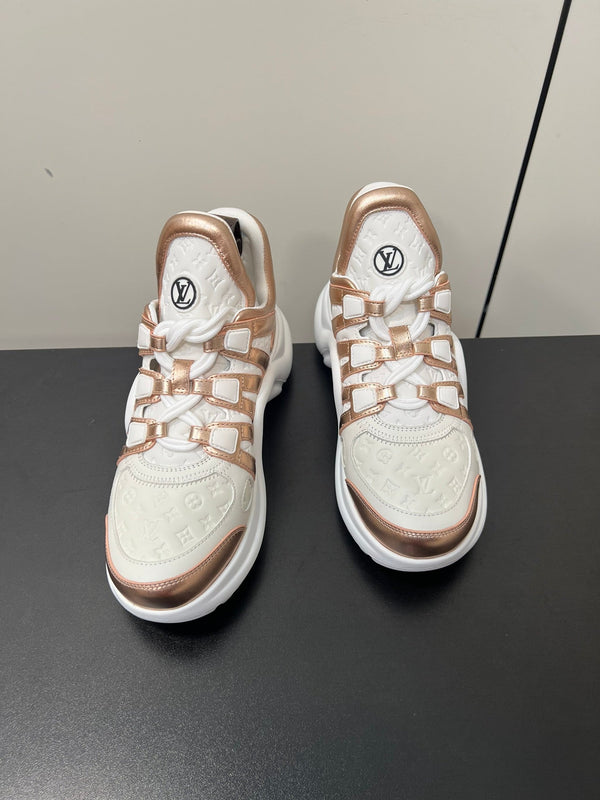 LV Archlight Sneaker 50mm Bianco Mix Bronzo Metallizzato Monogram Pelle Bovina