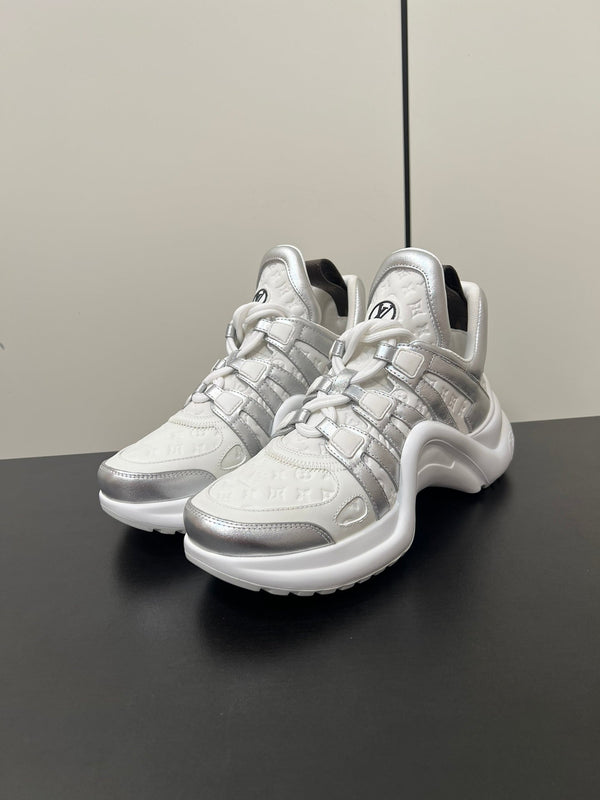 LV Archlight Sneaker 50mm Bianco Mix Argento Monogram Pelle di Vacchetta