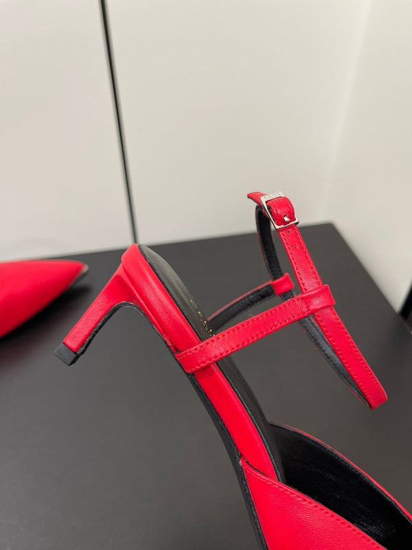 DÉCOLLETÉ MORRAINE CON CINTURINO IN PELLE DI VITELLO ROSSO CILIEGIA