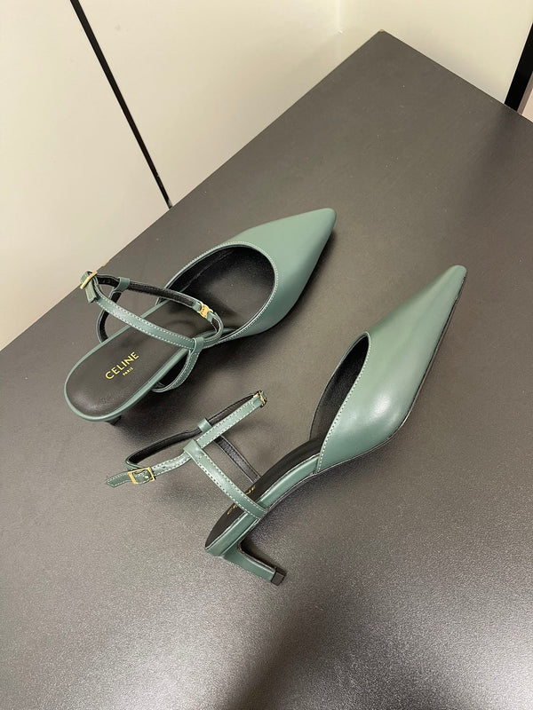 DÉCOLLETÉ MORRAINE SLINGBACK IN PELLE DI VITELLO VERDE ACQUA