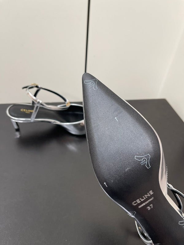 DÉCOLLETÉ MORRAINE CON CINTURINO IN PELLE DI VITELLO ARGENTO