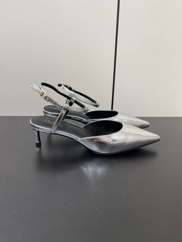 DÉCOLLETÉ MORRAINE CON CINTURINO IN PELLE DI VITELLO ARGENTO