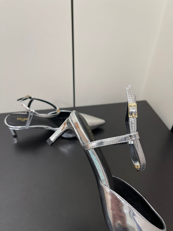 DÉCOLLETÉ MORRAINE CON CINTURINO IN PELLE DI VITELLO ARGENTO