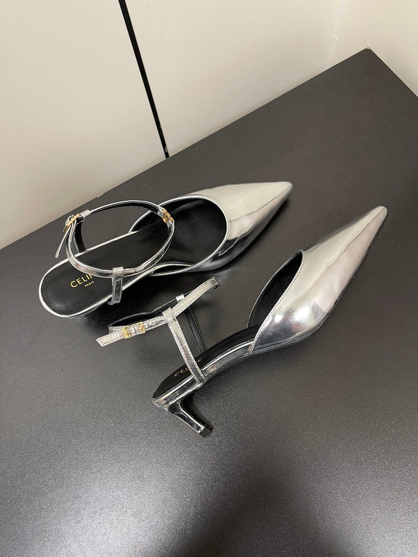 DÉCOLLETÉ MORRAINE CON CINTURINO IN PELLE DI VITELLO ARGENTO