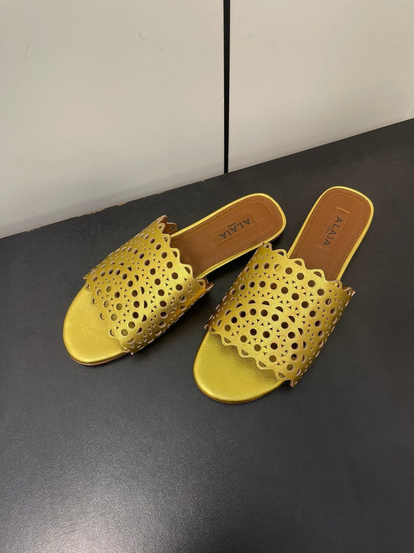 alaia mule gold metalic vienne lambskin