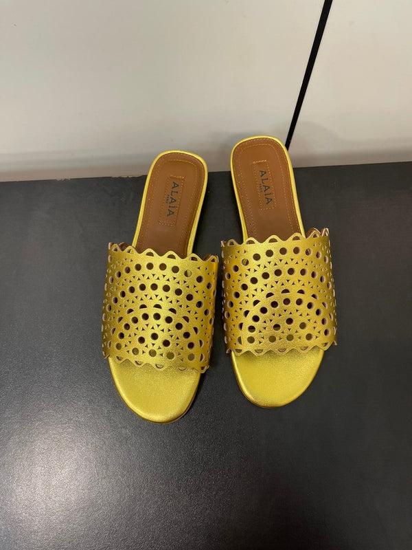 alaia mule gold metalic vienne lambskin
