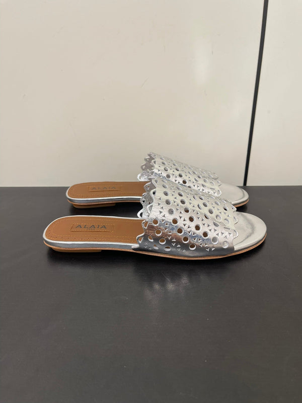 alaia mule silver metalic vienne lambskin
