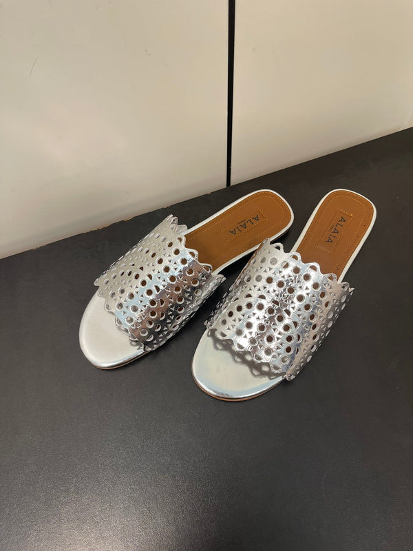 alaia mule silver metalic vienne lambskin