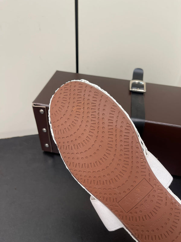 ALAIA BALLET FLATS IN WHITE MESH FISHNET WITH GOLD HARDWARE