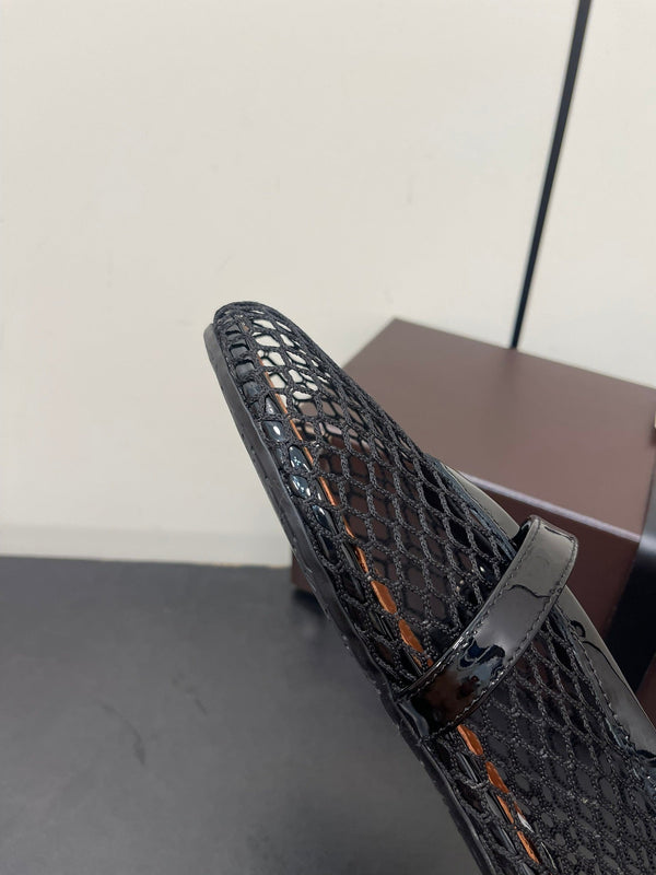 ALAIA BALLET FLATS IN BLACK MESH FISHNET