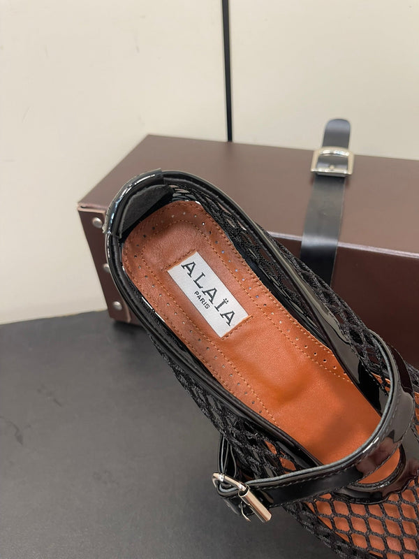 ALAIA BALLET FLATS IN BLACK MESH FISHNET