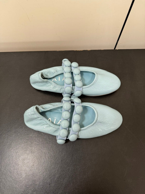 ALAIA SPHERE BALLET FLATS IN LIGHT BLUE LAMBSKIN