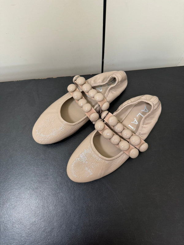 BALLERINE ALAIA SPHERE IN PELLE DI AGNELLO BEIGE MANDORLA