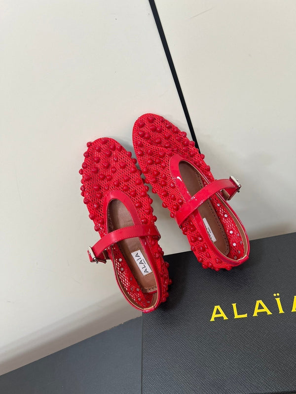 Alaila Ballet Flats With Studs On Fishnet In Red 975749