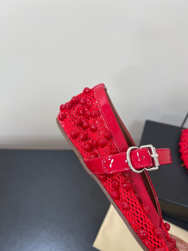 Alaila Ballet Flats With Studs On Fishnet In Red 975749
