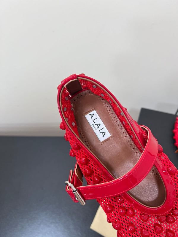 Alaila Ballet Flats With Studs On Fishnet In Red 975749