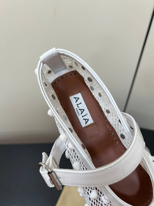 Alaila Ballet Flats With Studs On Fishnet In White 975751