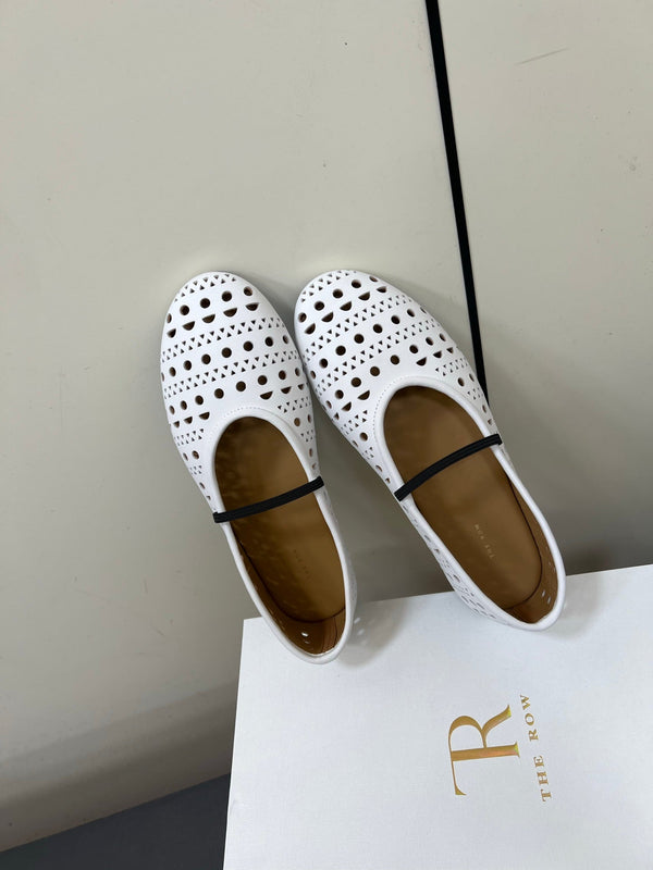 The Row Garden Mary Janes Flats White Calfskin 340033