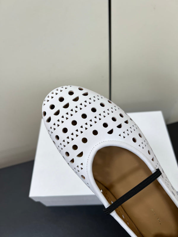 The Row Garden Mary Janes Flats White Calfskin 340033