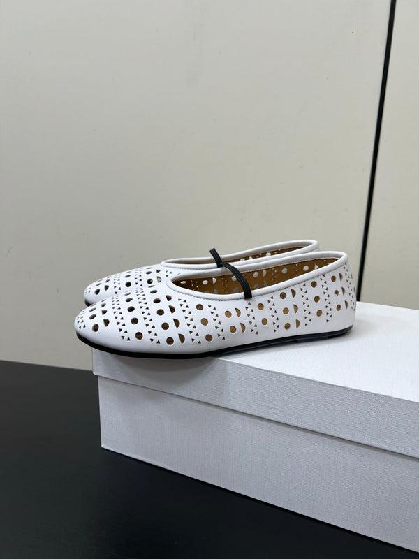 The Row Garden Mary Janes Flats White Calfskin 340033