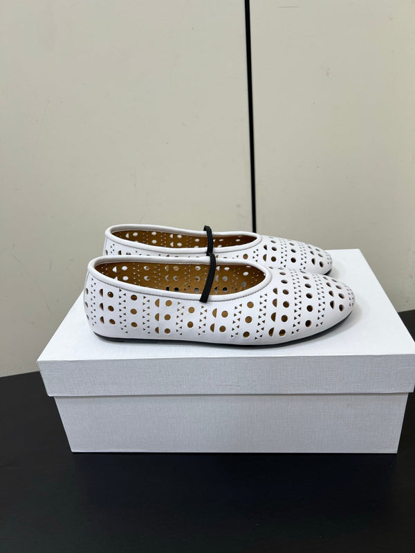 The Row Garden Mary Janes Flats White Calfskin 340033