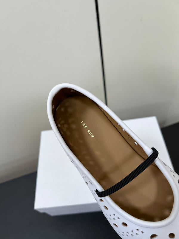 The Row Garden Mary Janes Flats White Calfskin 340033