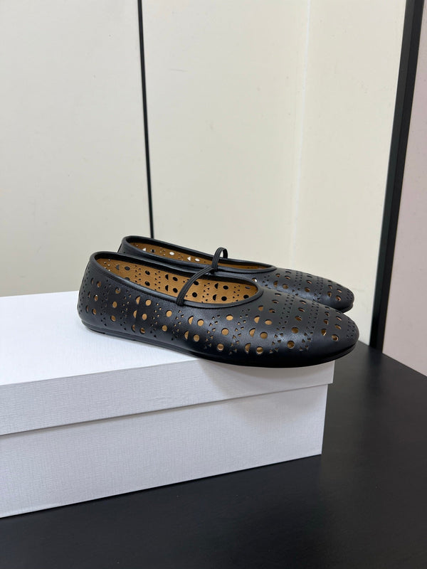 The Row Garden Mary Janes Flats Black Calfskin 340034