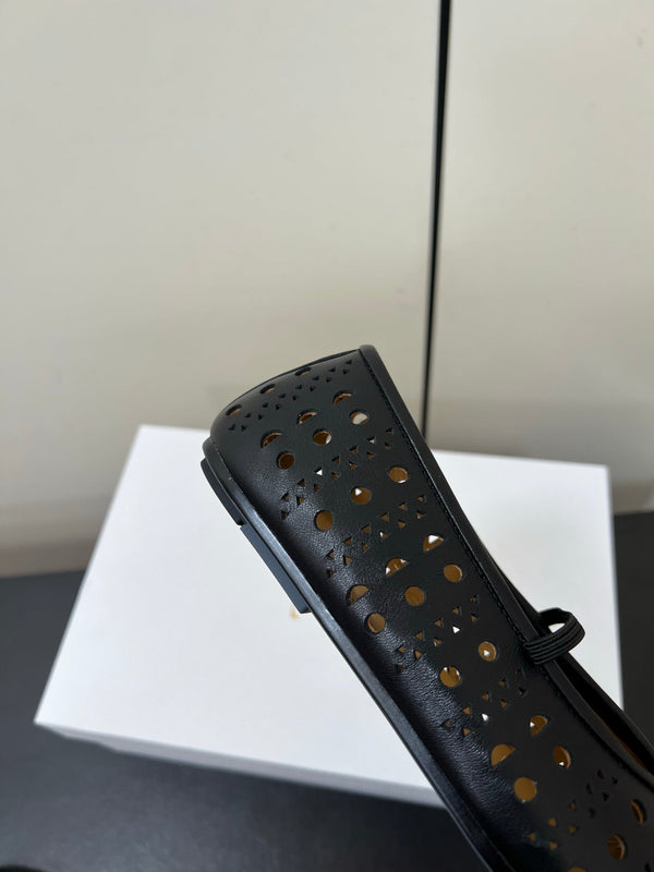 The Row Garden Mary Janes Flats Black Calfskin 340034