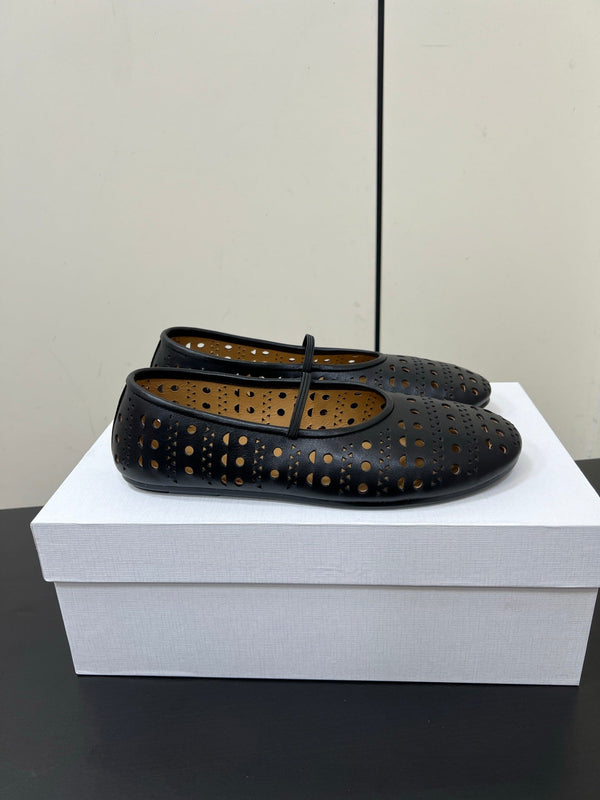 The Row Garden Mary Janes Flats Black Calfskin 340034