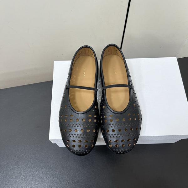 The Row Garden Mary Janes Flats Black Calfskin 340034