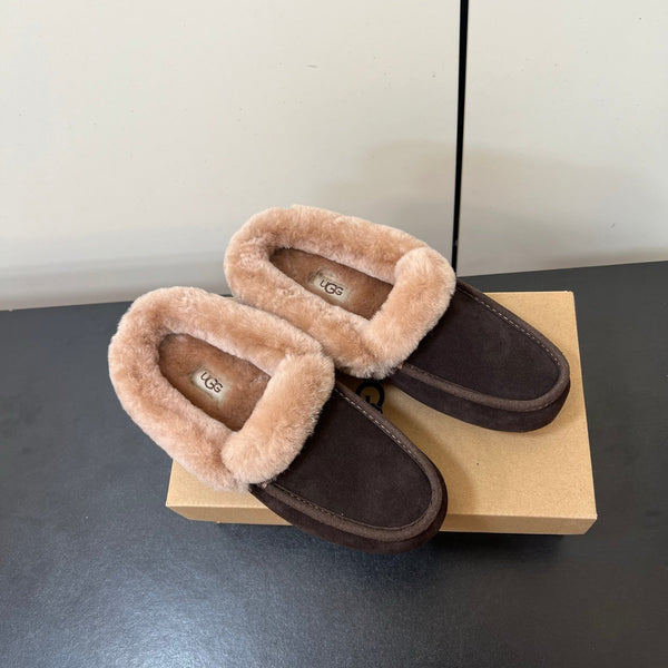 UGG Oil Jiji Slip-On Loafers Dark Burgundy Fur Suede 519524