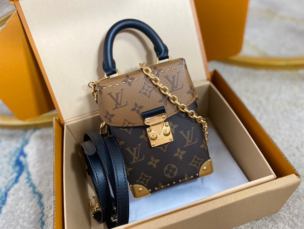 BORSA PER FOTOCAMERA 17 IN TELA MONOGRAMMA MARRONE E MONOGRAMMA RETRO