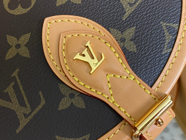 BORSA DA SELLA 18 IN TELA MONOGRAM MARRONE E RIFINITURE IN PELLE