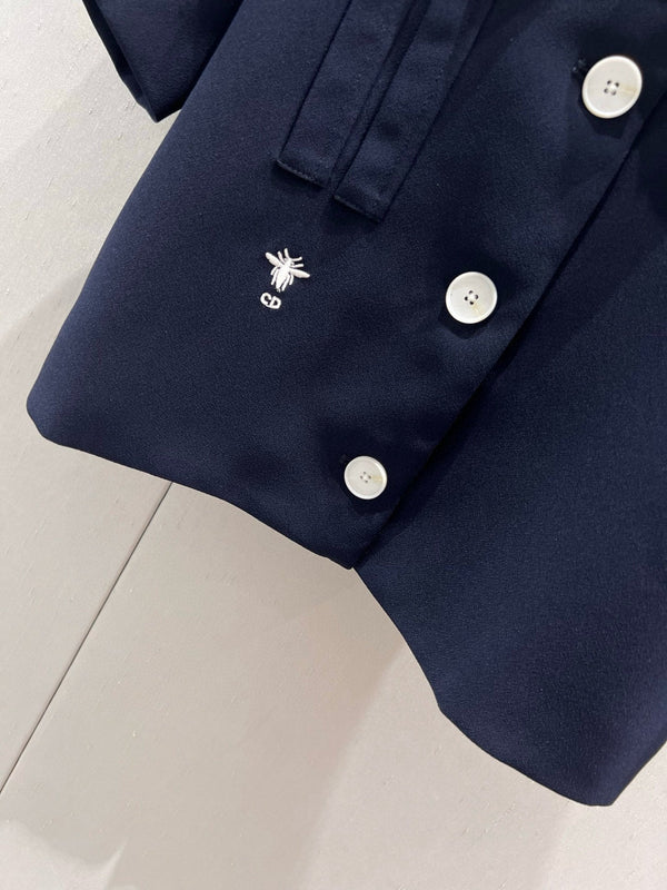 CD 25 Short-sleeved Jacket with Pleated Shorts Set Blue Polyester 220935