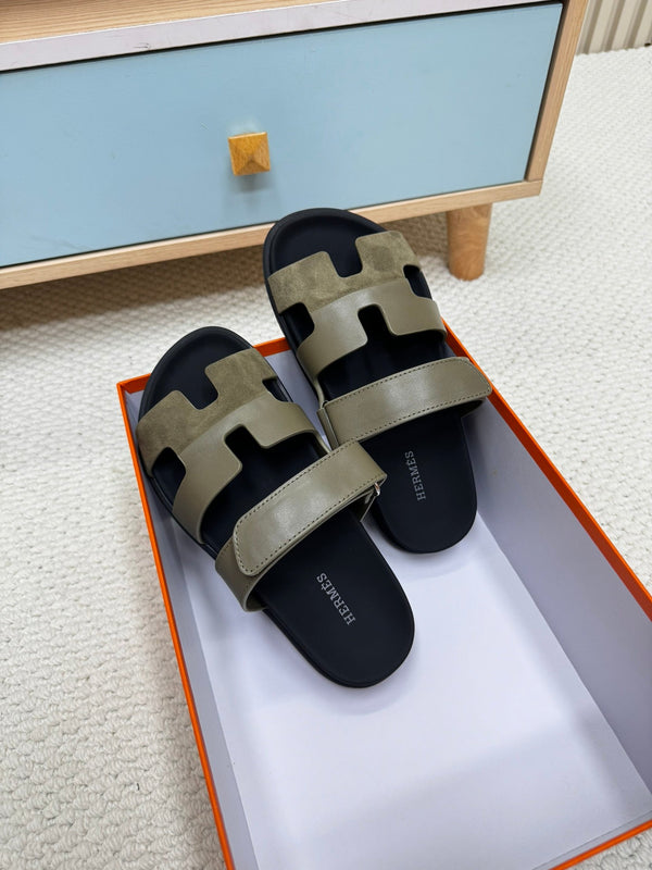 HM Chypre Sandal In Grey Green Cowhide And Suede 968868