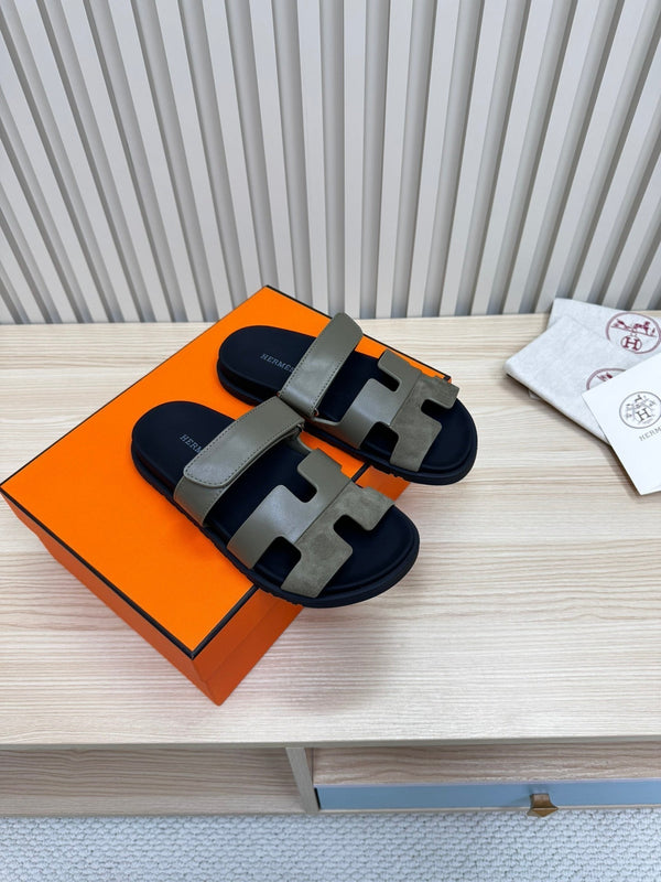 HM Chypre Sandal In Grey Green Cowhide And Suede 968868