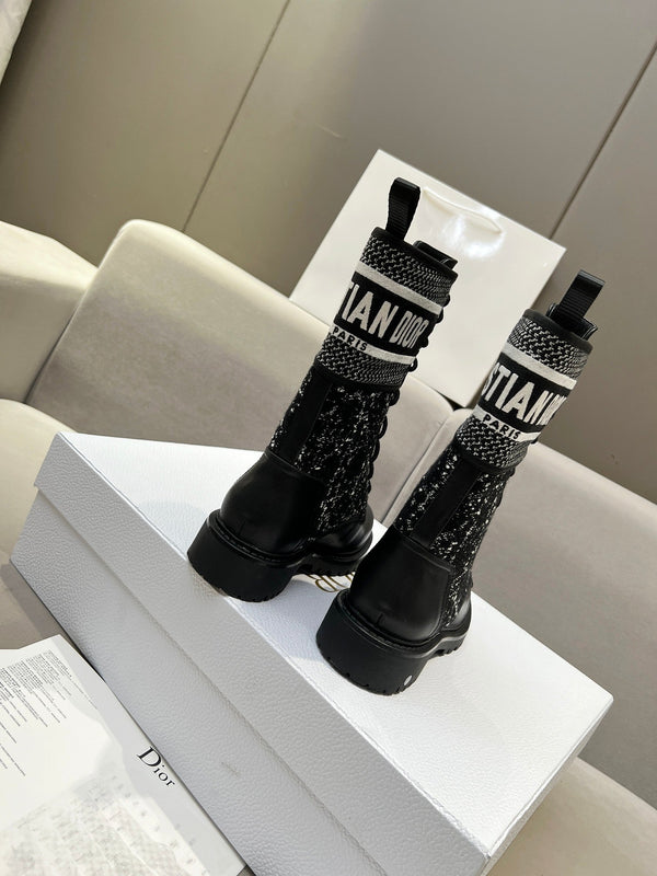 CD D-Major Ankle Boot In Black Mix White Tweed And Lambskin 107725