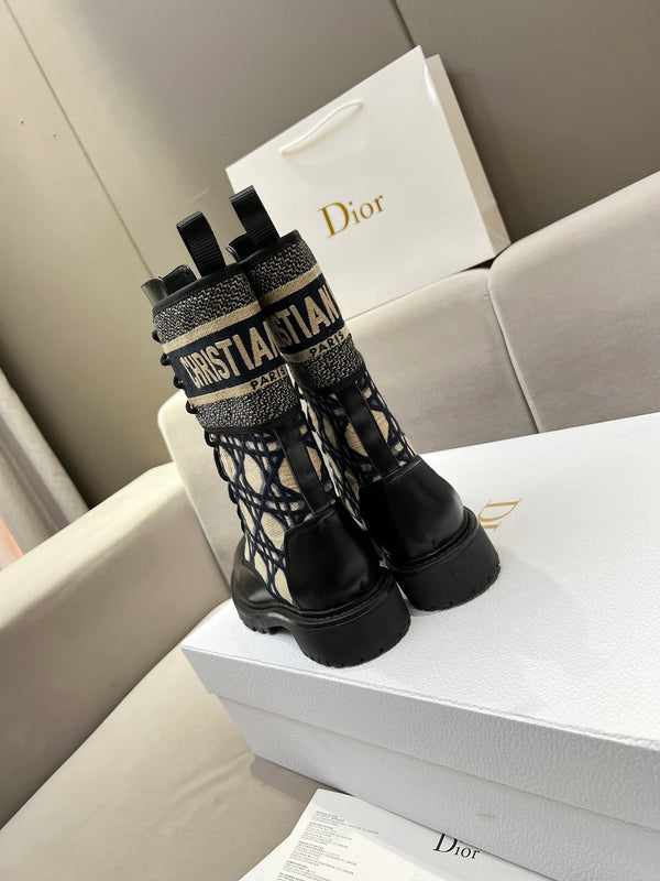 CD D-Major Ankle Boot In Charcoal Blue Mix Black Denim Fabric And Lambskin 107723