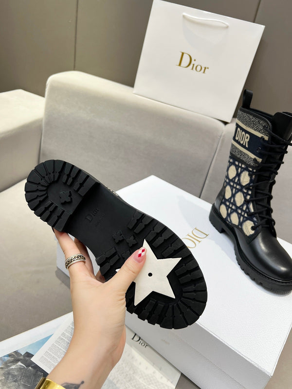 CD D-Major Ankle Boot In Charcoal Blue Mix Black Denim Fabric And Lambskin 107723