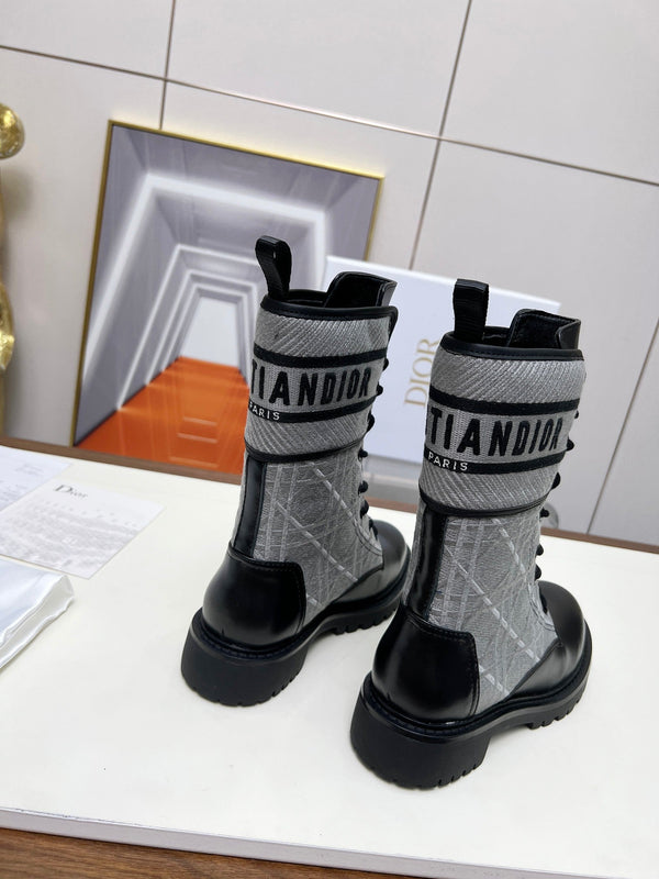 CD D-Major Ankle Boot In Grey Mix Black Denim Fabric And Lambskin 107724