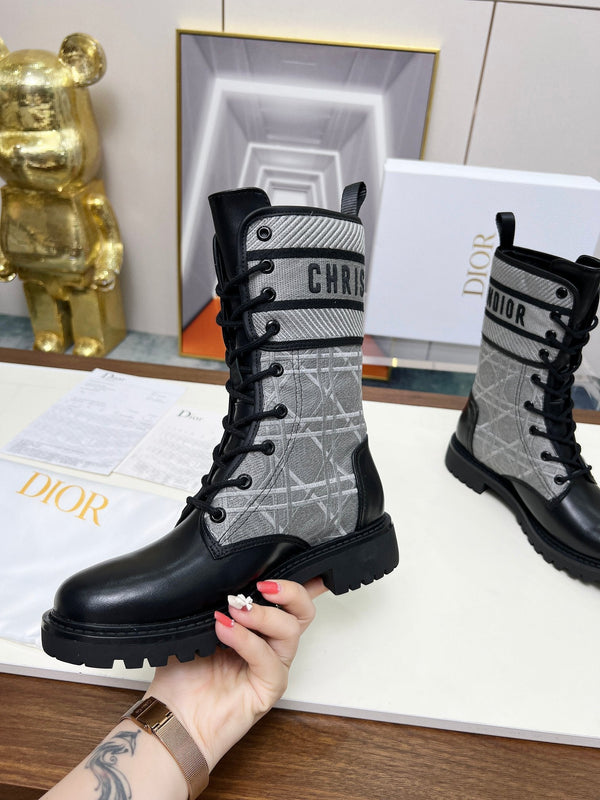 CD D-Major Ankle Boot In Grey Mix Black Denim Fabric And Lambskin 107724