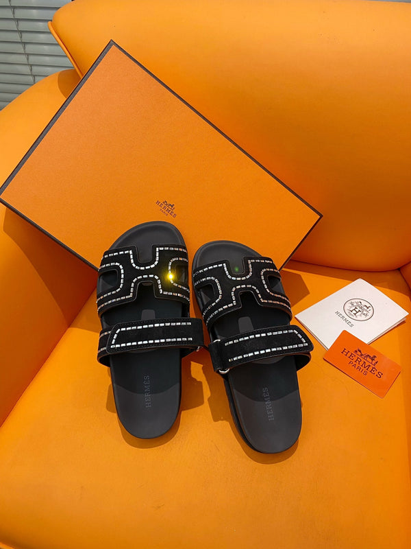 chypre sandal crystal black suede calfskin