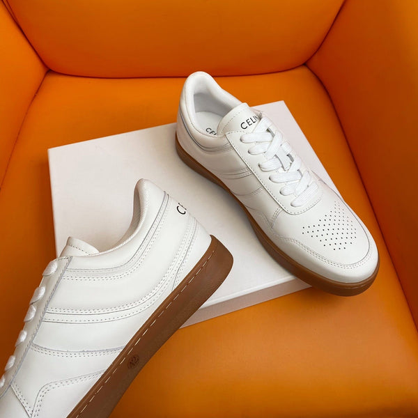 TRAINER LOW LACE-UP SNEAKER IN CALFSKIN OPTIC WHITE TAN