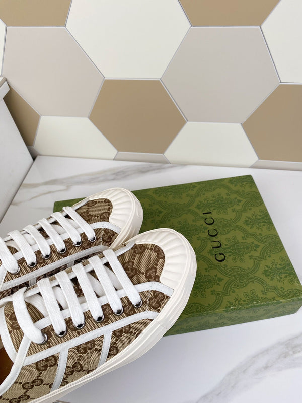 GG JULIO SNEAKER WITH WEB BROWN PATTERNED CANVAS