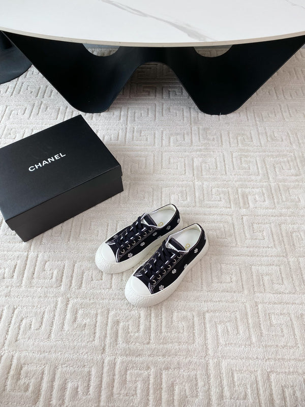 CC Low Sneaker 35mm Black Textile Fabric And Lambskin