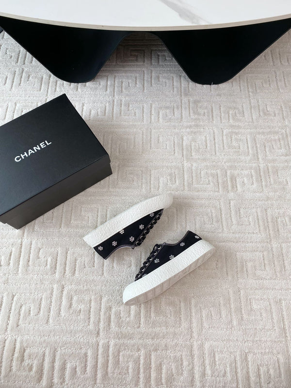 CC Low Sneaker 35mm Black Textile Fabric And Lambskin