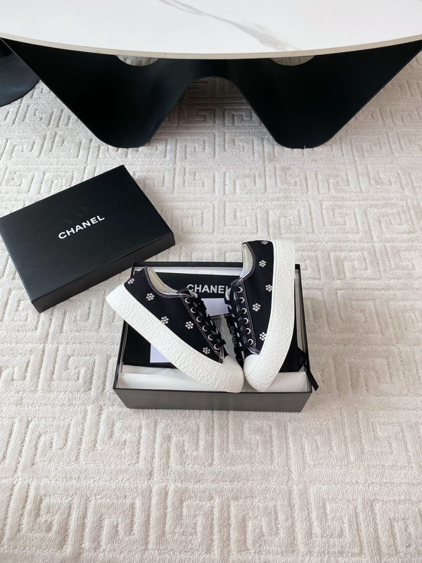 CC Low Sneaker 35mm Black Textile Fabric And Lambskin