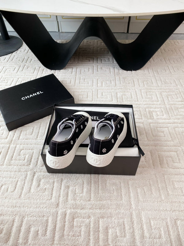 CC Low Sneaker 35mm Black Textile Fabric And Lambskin